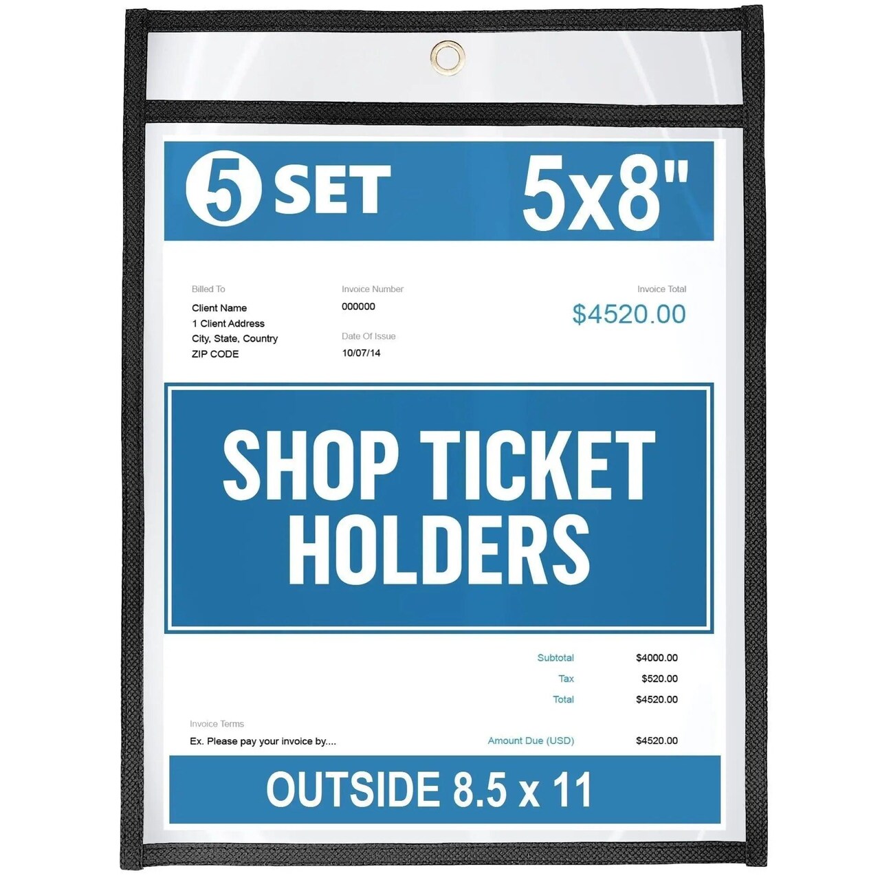 5 Pack 5x8 inch Job Ticket Holders Heavy Duty Black Shop Ticket Holders Work Order Plastic Sleeves 5 X 8 in Black Dry Erase Pockets Clear Document Holder Work Order Plastic Sleeves